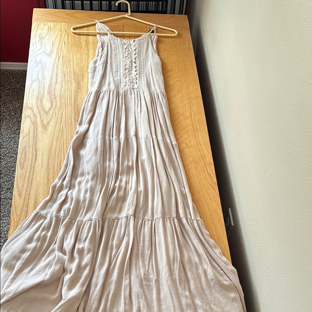 Lulu's Tan Ruffled Tiered Maxi Sundress